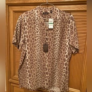 Men’s Tasso Elba Shirt - Animal Print - Size L - Silk & Rayon - NEW